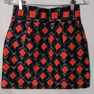Milly Geometric Print Miniskirt | Navy & Red | 4